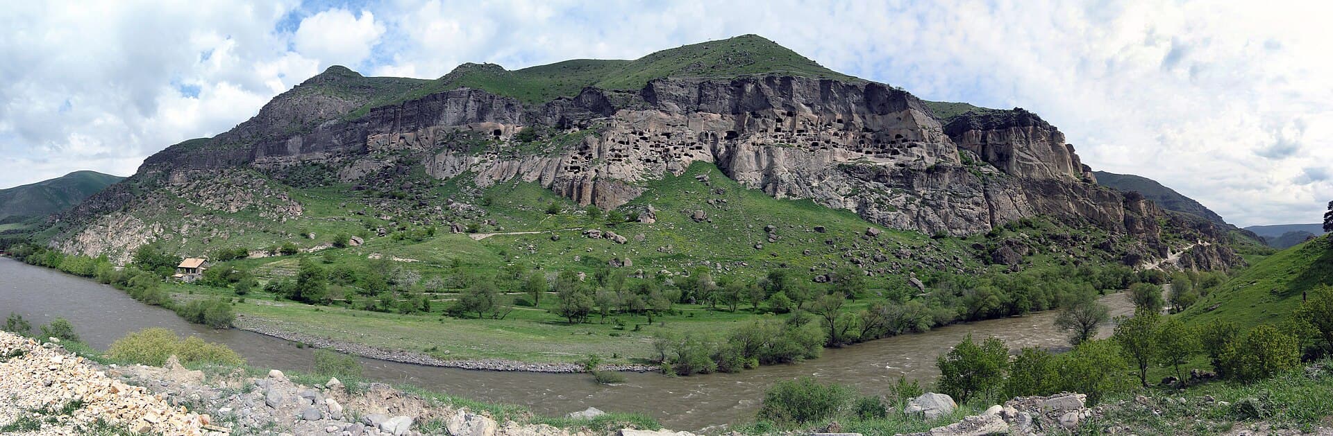Panorama of the Vardzia cave complex and valley, Georgia