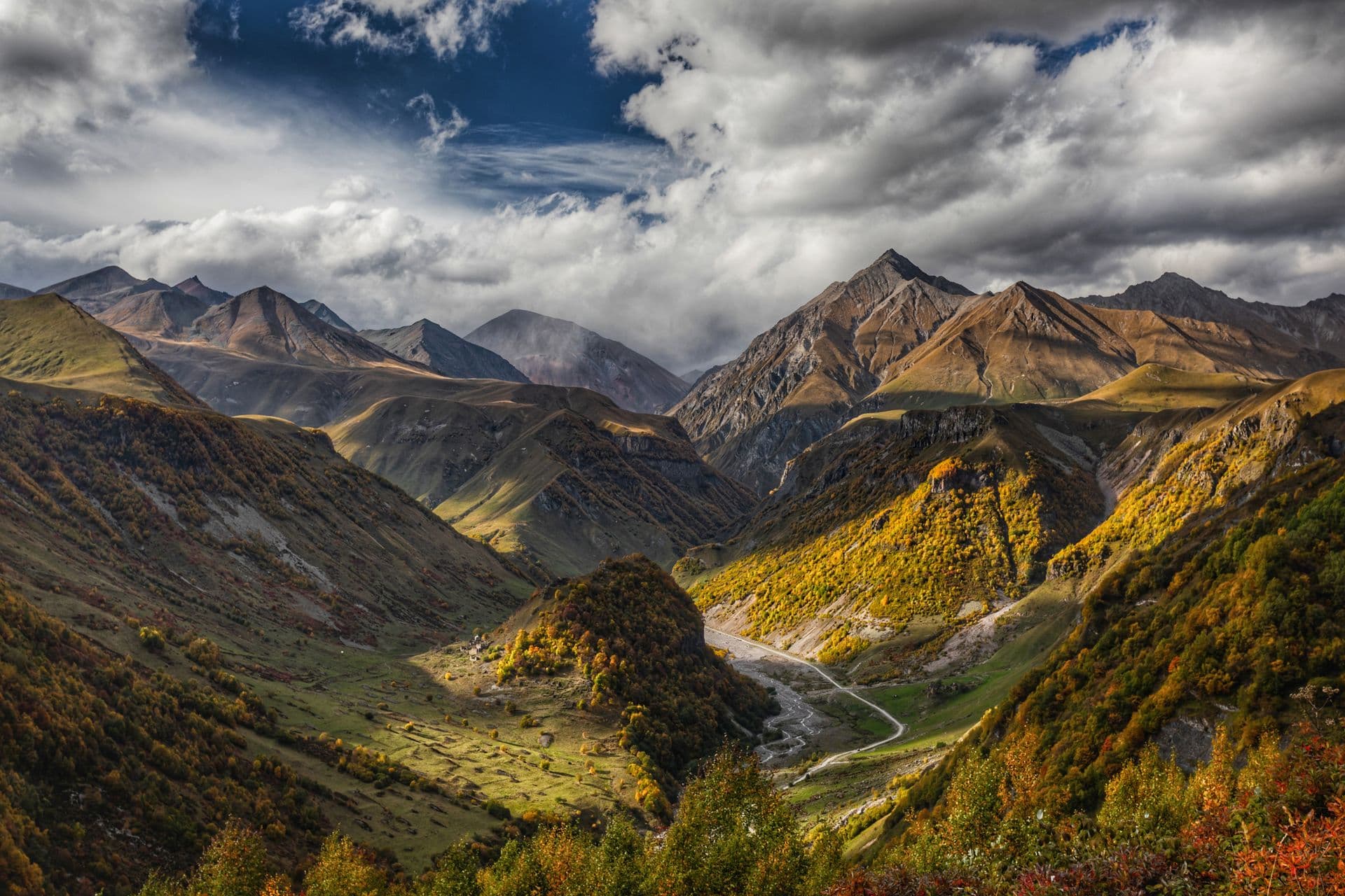 Autumn colors across the mountains of Gudauri